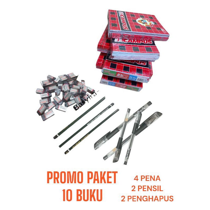 

PAKET LENGKAP BUKU TULIS CAMPUS 10BUKU / 4 PENA - 2 PENSIL - 2 PENGHAPUS (JOYKO) /