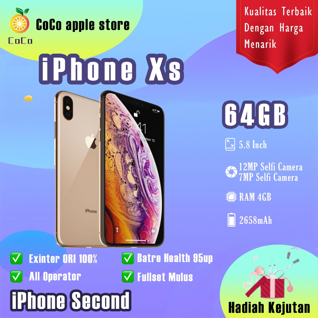 iPhone Xs 64GB Second Bekas Original100% Silent All Sim Fullset Mulus Normal Hp 3utools All Green