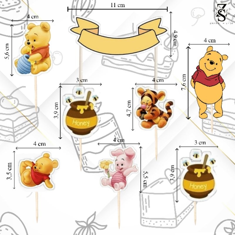 

(Custom) Hiasan Tusukan Kue Cake Topper Kertas Glossy Winnie the Pooh