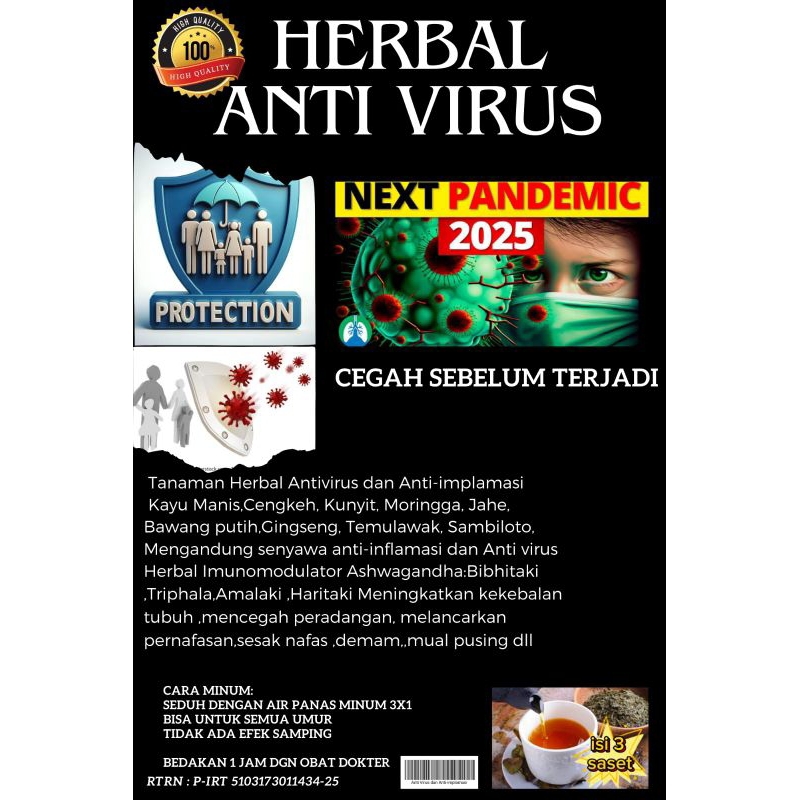 

Teh Herbal Anti virus,menjaga kekebalan tubuh dan meningkatkan imun tubuh dari virus apapun