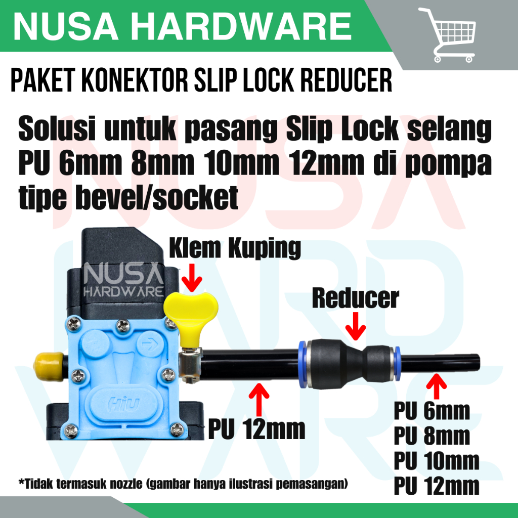 Paket Konektor Untuk Pasang Slip Lock di Pompa Tipe Socket Bevel (Non Drat) / Fitting Reducer Pneuma