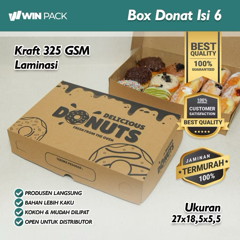 

DUS DONAT ISI 6 LAMINASI. BOX DONAT. KOTAK DONAT LAMINASI ukuran 27x19x5 dus brownies