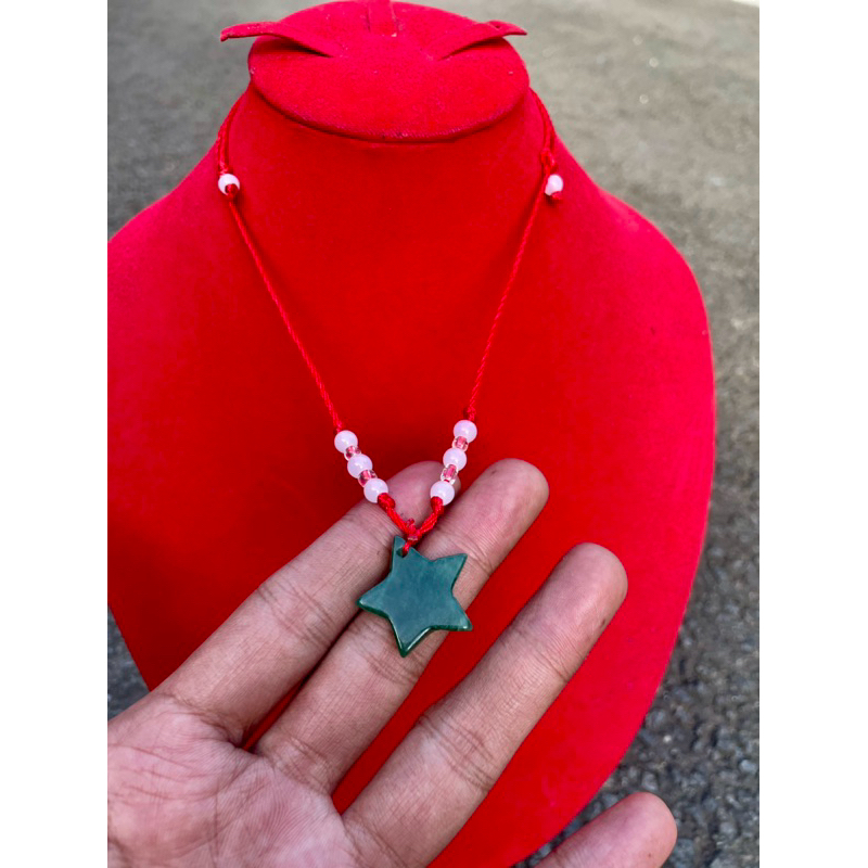 Kalung Liontin Hiasan  Bintang Hijau / Kalung Liontin Asli Batu