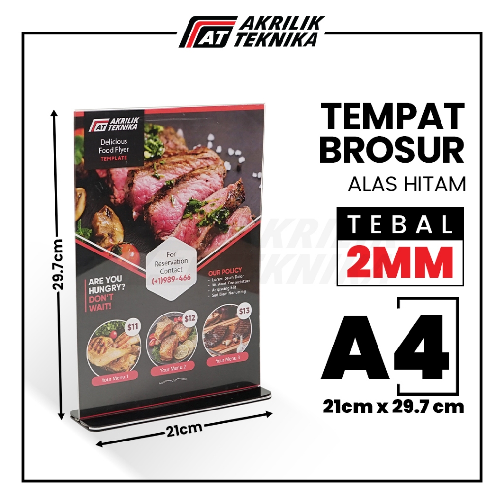 

Tempat Brosur Akrilik / Tent Card Holder Barcode / Nomor Menu Meja Kaki Hitam - Ukuran A4