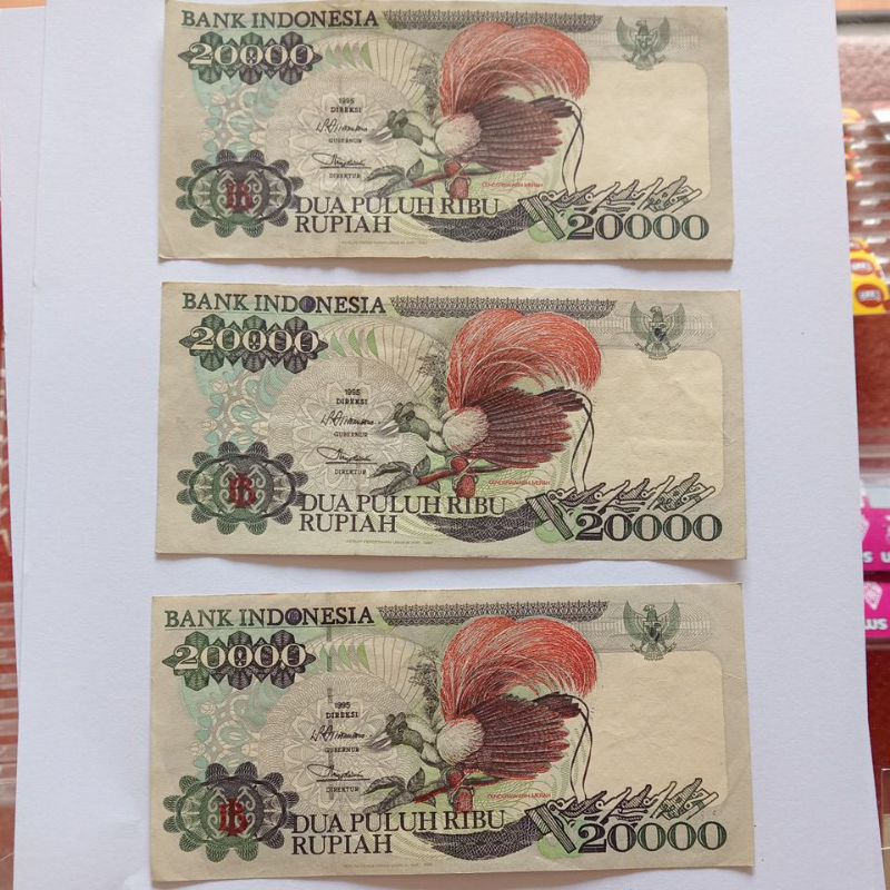 uang kertas 20000 cendrawasih merah Gress Tahun 1995