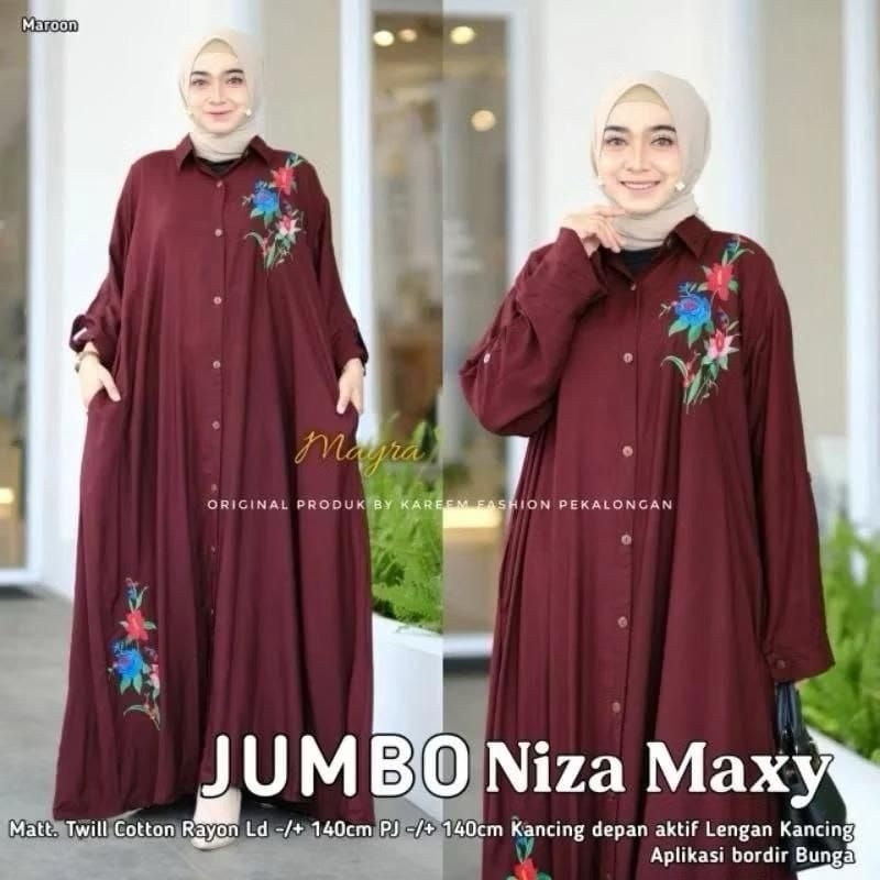 Gamis katun rayon Twill bordir motif bunga LD 140cm gamis rayon jumbo gamis kekinian