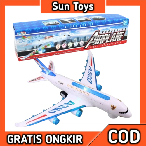 Mainan Pesawat Indonesia Airplane Dus Flight Internasional BP67 Pesawat B/O Menyala