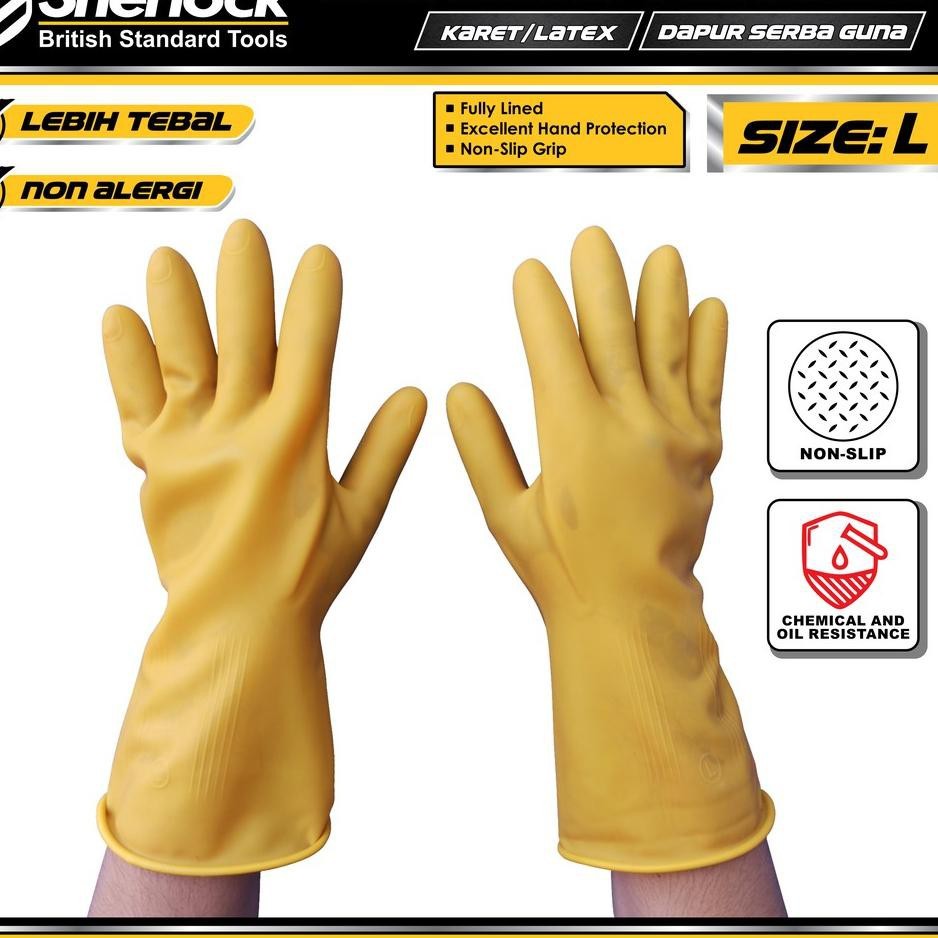 SBJAYA99 - Sarung Tangan Karet Cuci Piring Industrial Grade Premium Latex Sherlock size L