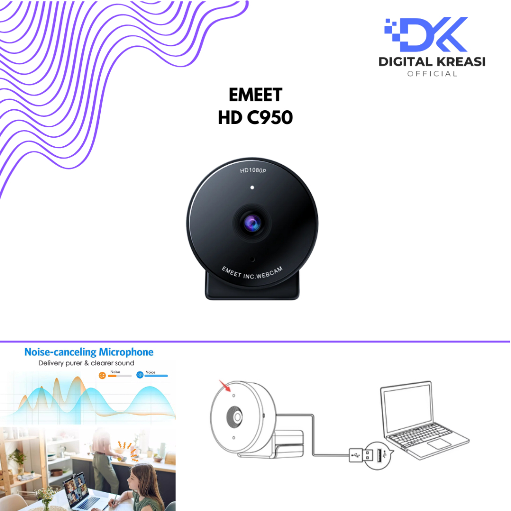 EMEET SmartCam C950 Webcam 1080p Full HD dengan Mikrofon & Penutup Privasi USB 2.0