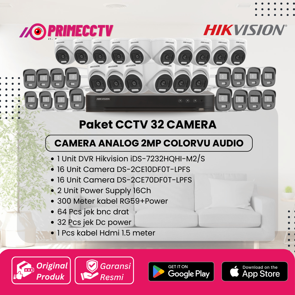 Paket cctv Hikvision 32 Camera Turbo HD 2MP ColorVU Audio