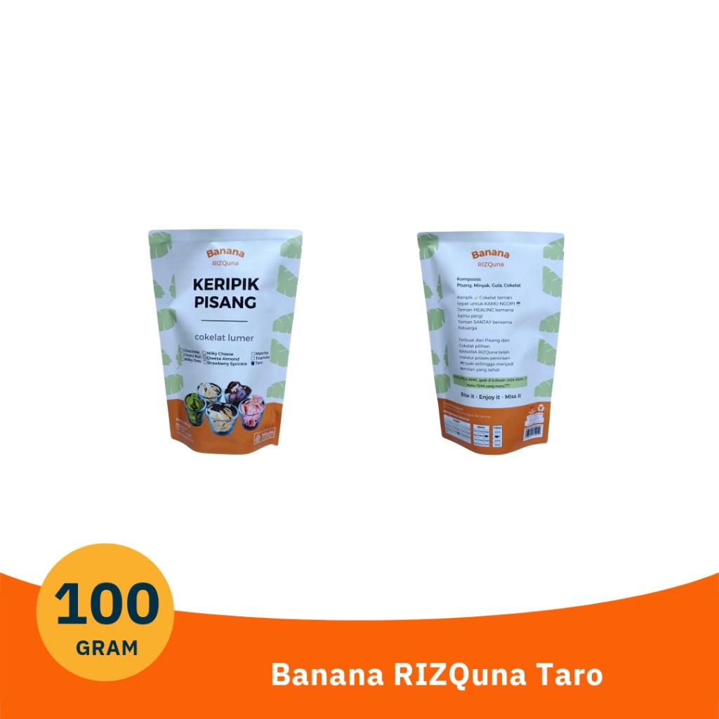 

TERBAIK! Banana RIZQuna keripik pisang cokelat lumer Taro / keripik pisang coklat lumer pouch | keripik pisang coklat lumer 100 gram