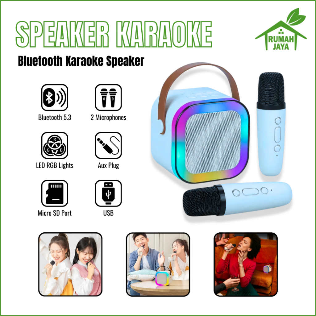 RJO - Speaker Bluetooth Karaoke Mini / LED RGB Mini Speaker with Microphones / Home Karaoke Speaker