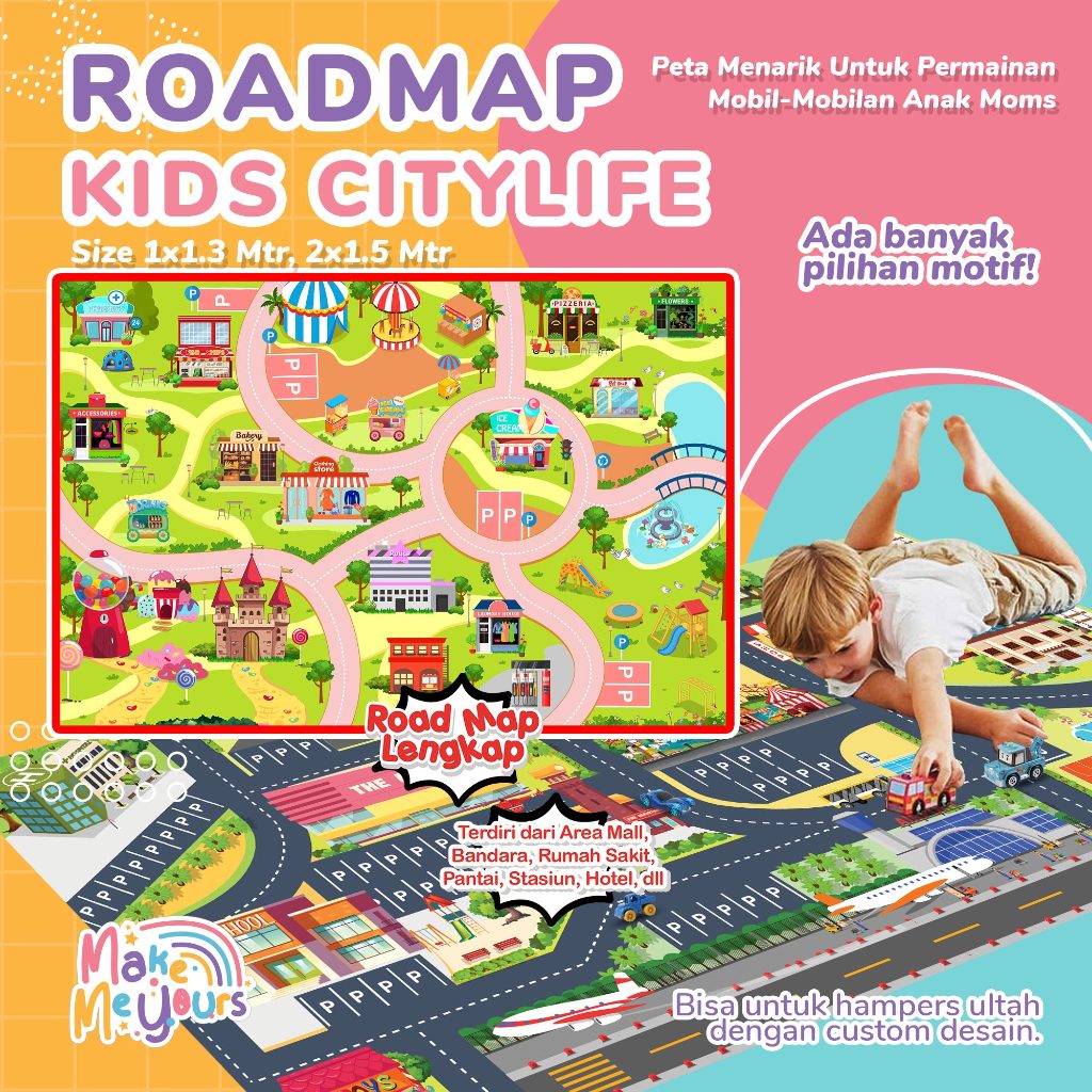 KARPET MAIN I PLAYMAT I MAINAN EDUKASI I ROAD MAP - MAP 4 CEWEK/ BIRTHDAY HAMPERS / Mainan edukasi a