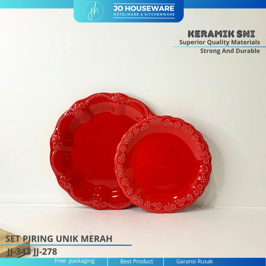 Jo Houseware Piring Makan Unik warna merah Keramik Premium Red color Piring Makan cuverry JJ278 JJ34