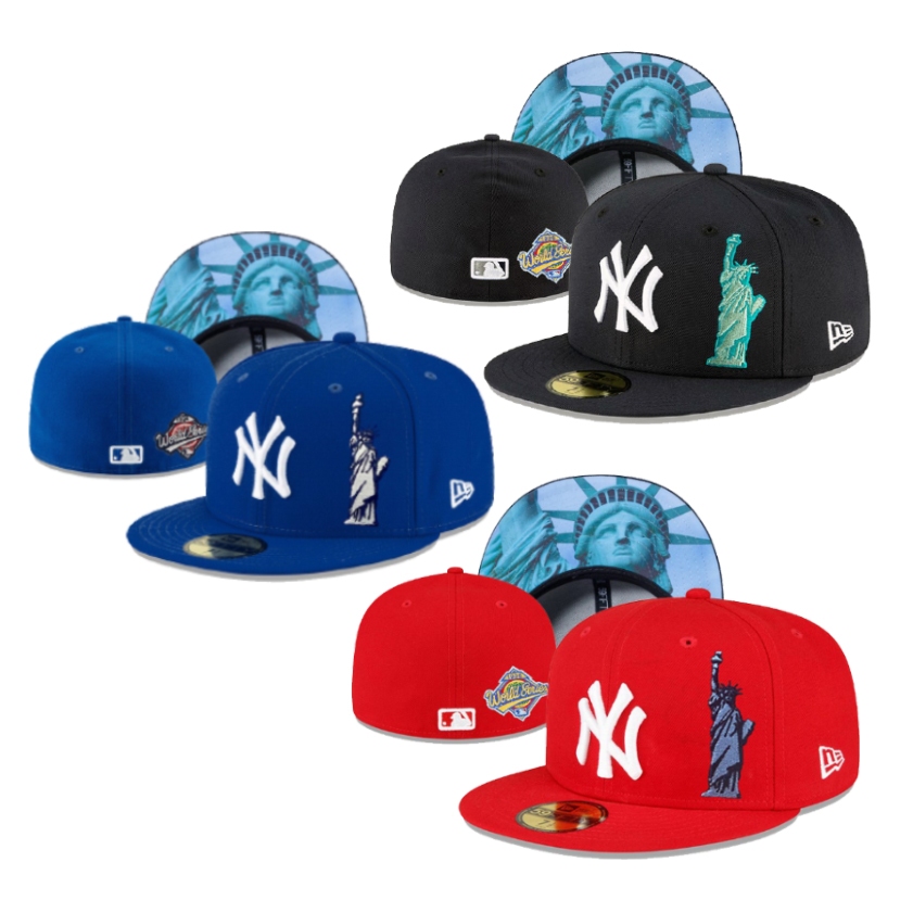 Topi Snapback Fitted NY New York Yankees Liberty  Blue White World Series Bordir Build Up Caps Akses