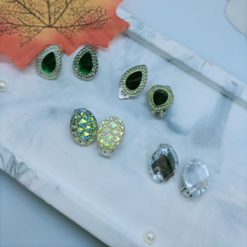 anting jepit hijab elegant ATA406 / anting klip lucu elegan permata bling-bling kekinian /anting mur