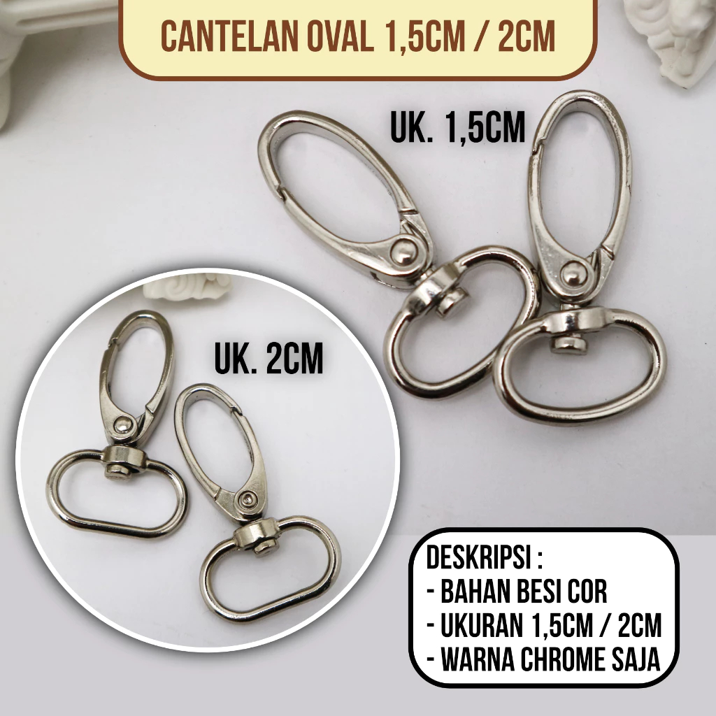 

Cantelan Oval Tali Id card Kew Kew Gantungan Pengait Besi 1,5cm 2cm