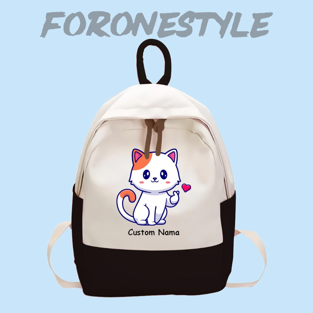 Tas Ransel Anak Kucing Custom Nama - Ransel Kucing Free Custom Nama - Tas Motif Kucing Free Custom N