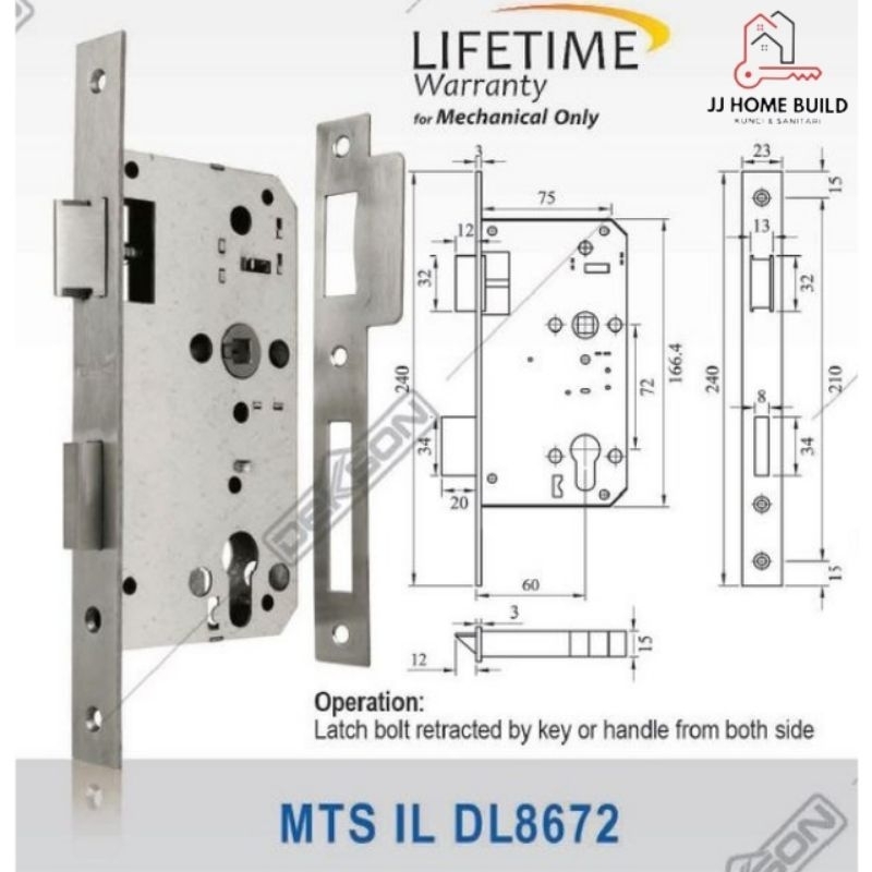 Mortise Lock Dekson MTS IL DL 8672 SSS NON PANIC / Body Kunci Dekson MTS IL DL8672 SSS