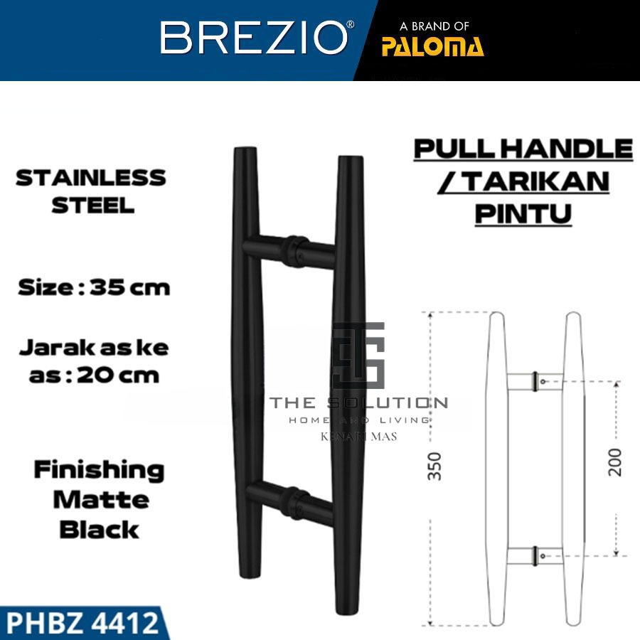Handle BREZIO PHBZ 4412 Gagang Pintu Rumah Minimalis Tarikan Pull Handle Kupu Tarung 35CM Hitam