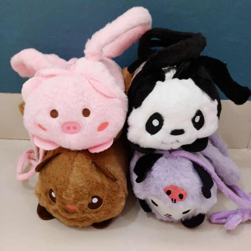 Tas tenteng selempang tabung bulu animal kuromi panda bear piggy