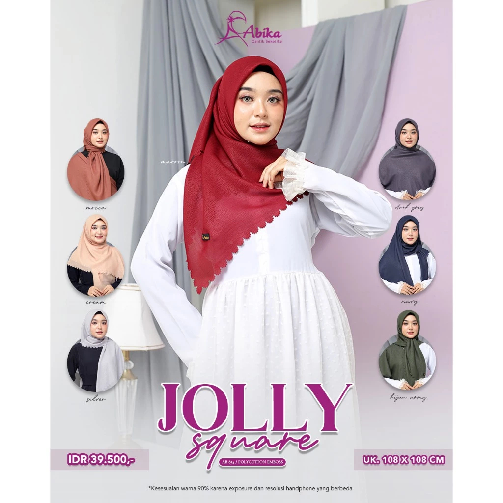 HB - [UPDATE READY GD] JOLLY SQUARE ABIKA | SQUARE ABIKA 2024 | HIJAB ABIKA | HIJAB WANITA POLOS | H