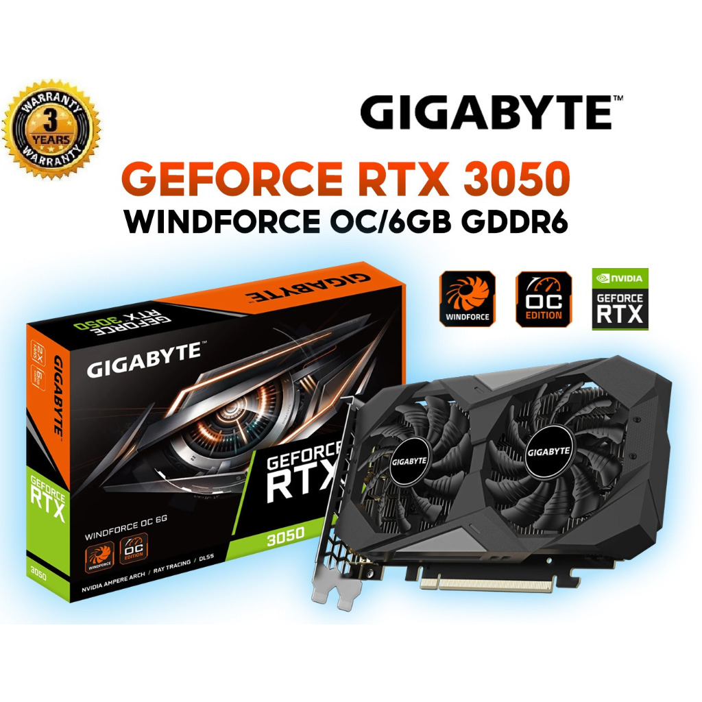GIGABYTE GeForce RTX 3050 WINDFORCE 6GB OC GDDR6 - VGA RTX 3050 DDR6
