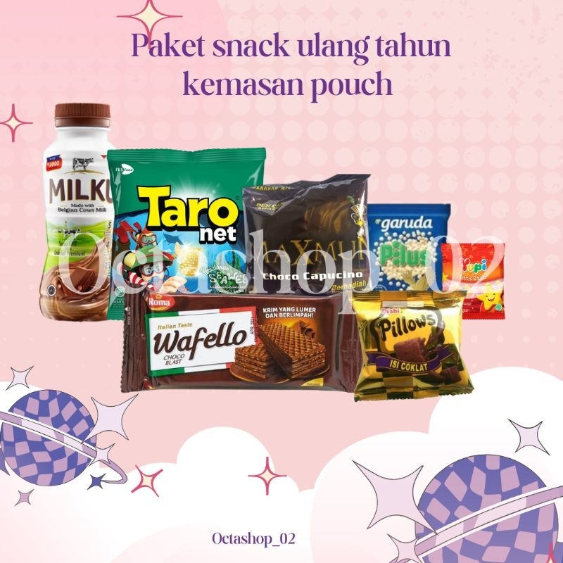 

BUY 25 FREE 1, Paket snack ulang tahun/Hampers snack kemasan pouch