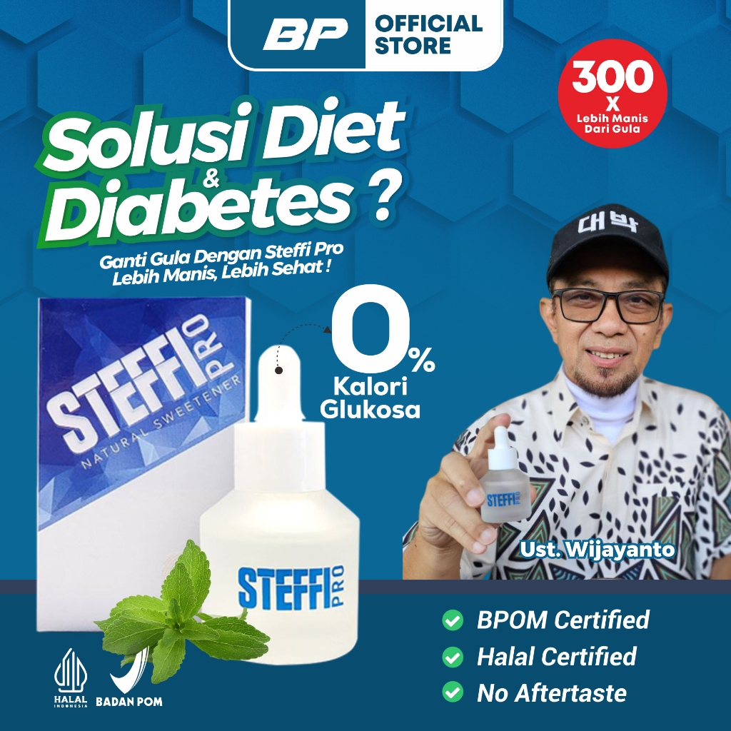 

STEFFI PRO - Pemanis Alami Pengganti Gula Stevia Nol Kalori Aman 30ml Halal BPOM