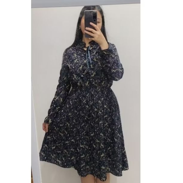 Floral Dress Lengan Panjang Dress Plisket Bunga