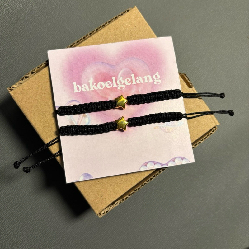 

FREE PACKING BOX - Gelang tangan handmade Starla Gold simpel minimalis tali rajut anyam warna hitam polos untuk wanita perempuan persahabatan bestie