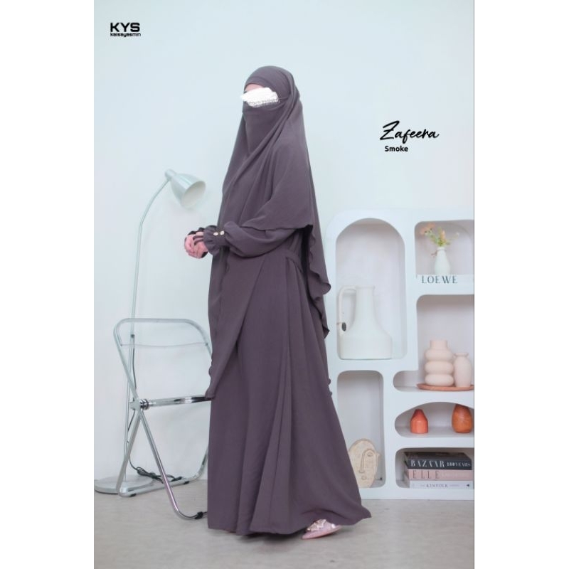 Gamis Syari Setelan Khimar Jilbab Jumbo Cadar Airflow Crinkle Murah Zafeera by KYS