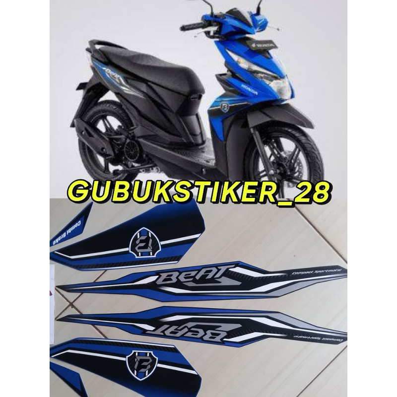 STRIPING STIKER LIS BODY MOTOR HONDA BEAT ISS TAHUN 2019 BIRU HITAM ORIGINAL