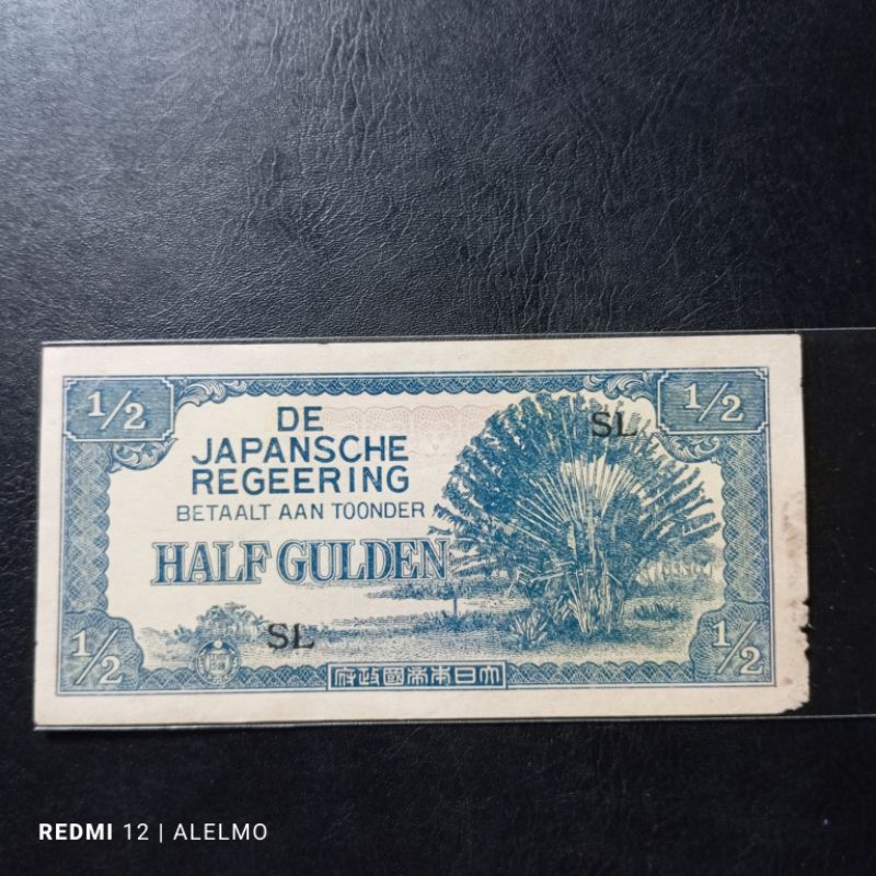 uang kertas kuno ½ gulden regeering tahun 1942 bekas asli