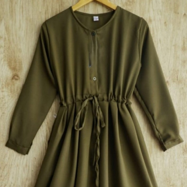 Tunik Rempel Tali Pinggang Kekinian bahan Moschrepe Tangan panjang Bisui Frandly