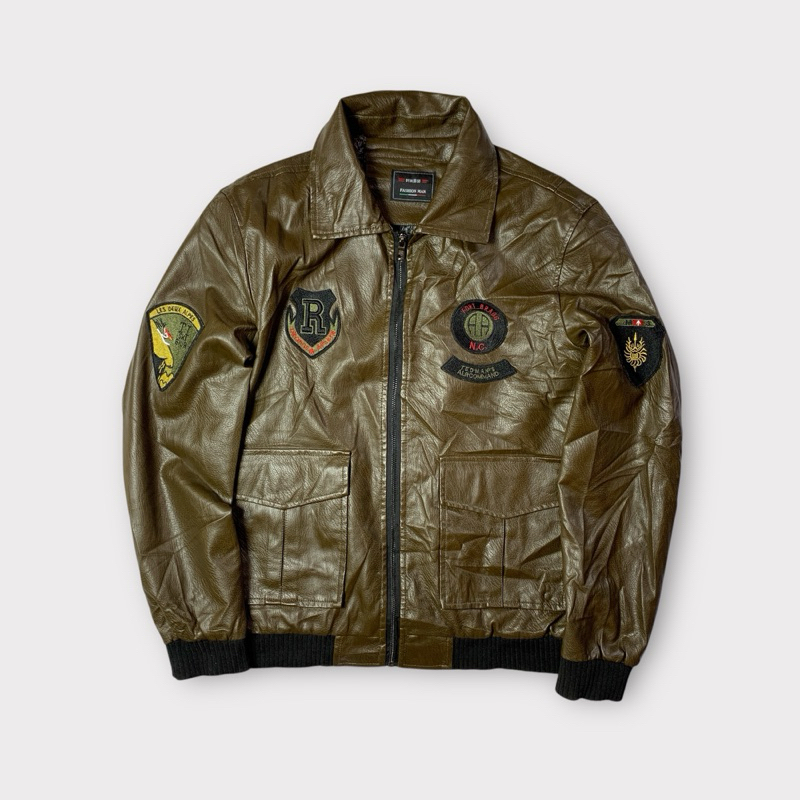 Jacket kulit Bomber pilot flight jacket leather faux jacket