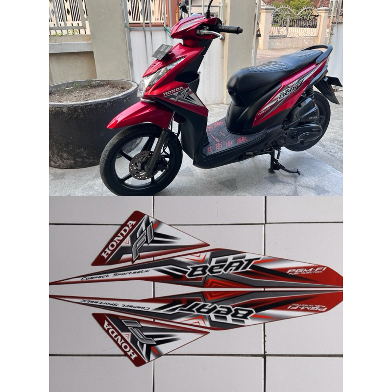 STRIPING STIKER LIS BODY MOTOR HONDA BEAT ESP 2015 MERAH