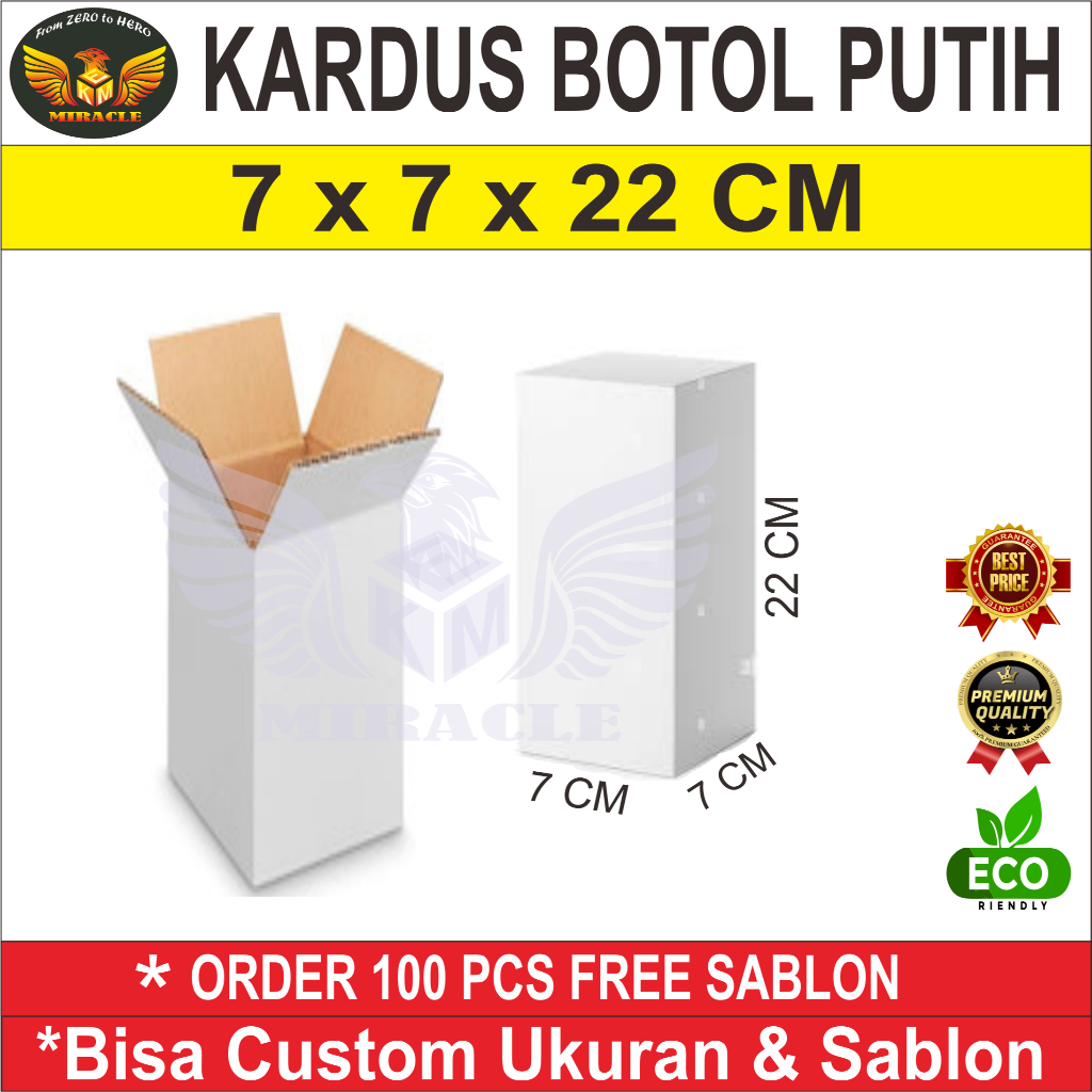 

KARDUS BOX KEMASAN BOTOL WARNA PUTIH ELEGAN UKURAN 7 X 7 X 22 CM.COCOK UNTUK AIR MINUM, PARFUM, MINYAK GORENG, DAN ACCESORIS PACKAGING LAIN NYA. MUDAH DIGUNAKAN DAN ELEGAN.