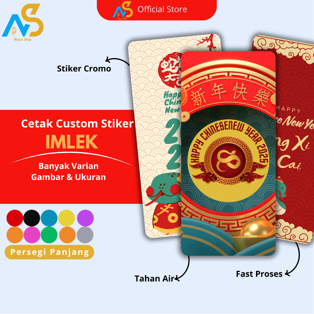

PER PCS - Stiker Persegi Panjang Imlek - Stiker Imlek Custom - Sticker Toples - Stiker Kemasan Parcel - Sticker Hampers - Stiker Imlek 4 Ukuran - Premium Kuality