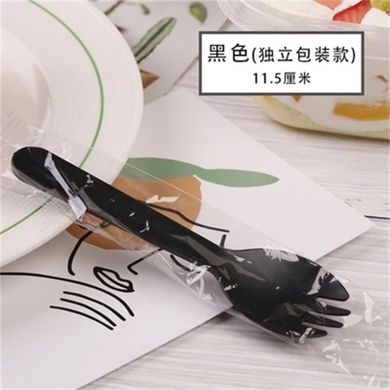 Maju jaya - Spork Mini Hitam Steril / Sendok Garpu Dessert Steril Warna Hitam / Spork Dessert Steril
