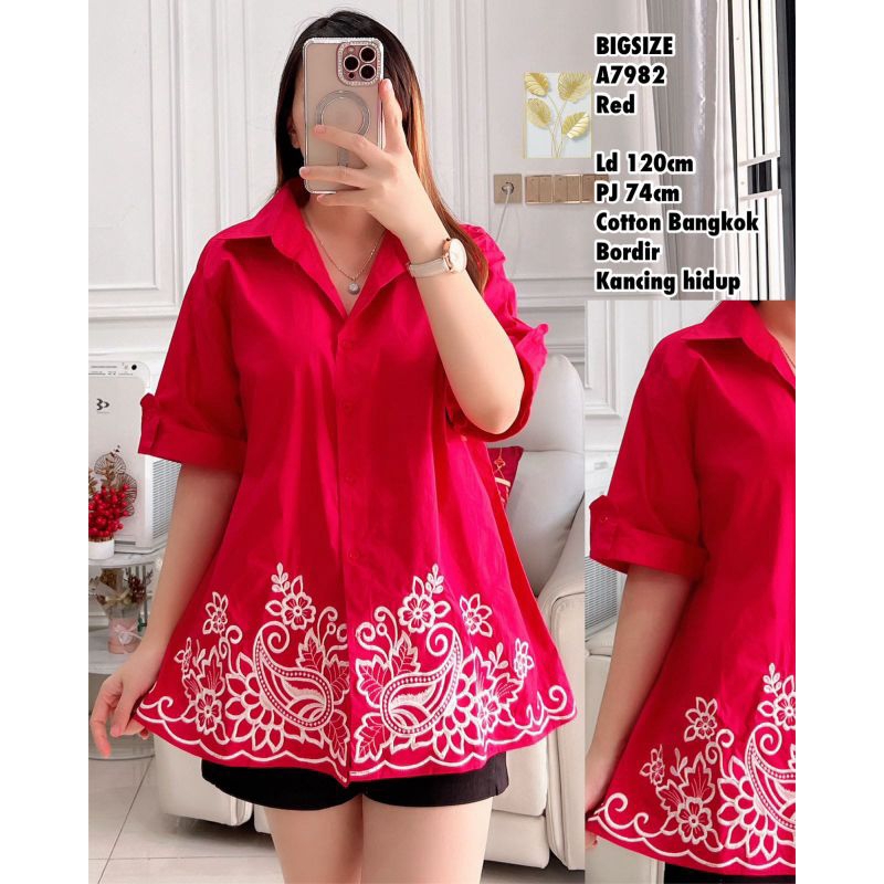 A7982 kemeja cotton stretch. (*) / baju merah / kemeja merah /kemeja merah imlek / baju imlek / cott