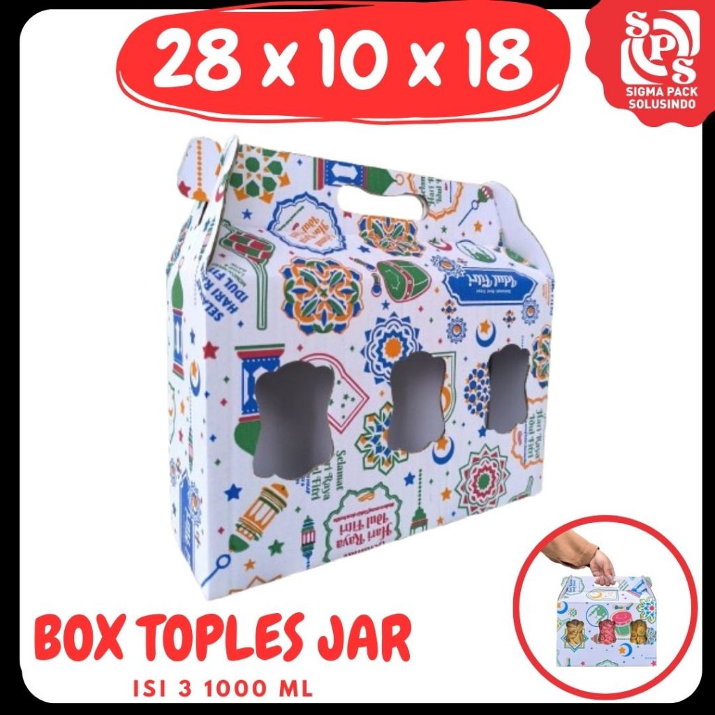 

Box 28x10x18 Jinjing (KUKER TOPLES JAR 1000ml Isi 3) Gable Box Kardus Kue Kering / Idul Fitri /Hampers / Lebaran / Gable Box Polos/Motif