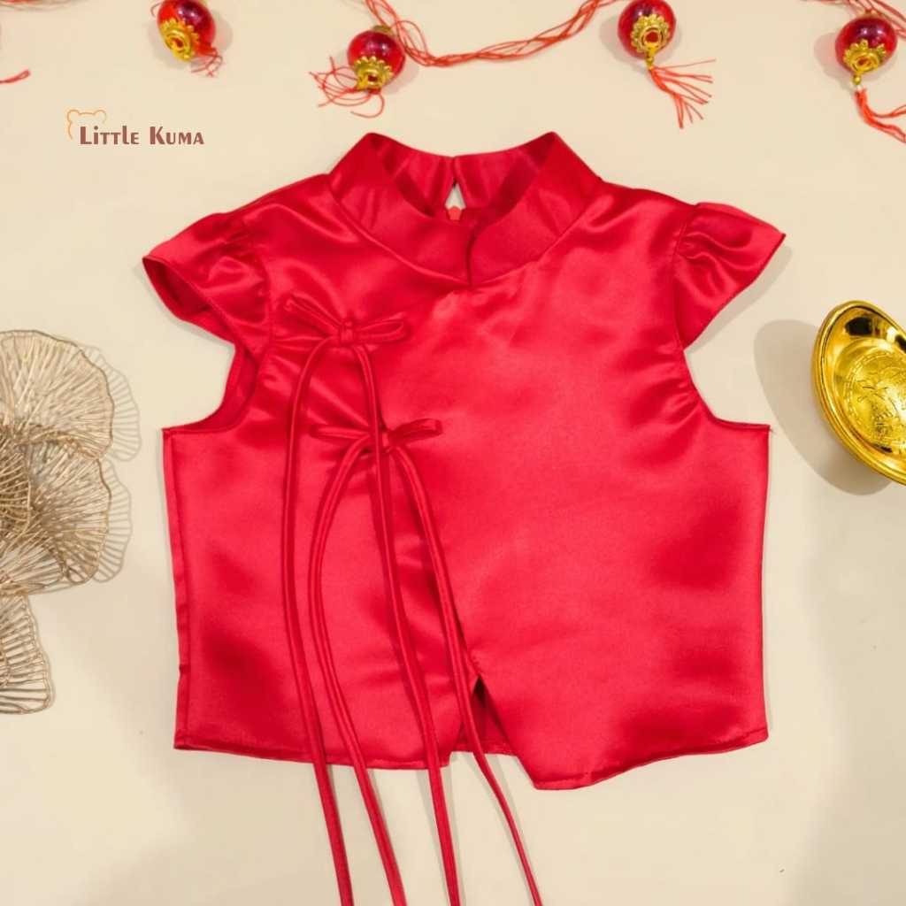 LITTLE KUMA Cheongsam | baju atasan merah anak perempuan | atasan imlek | Baju imlek anak | Imlek to