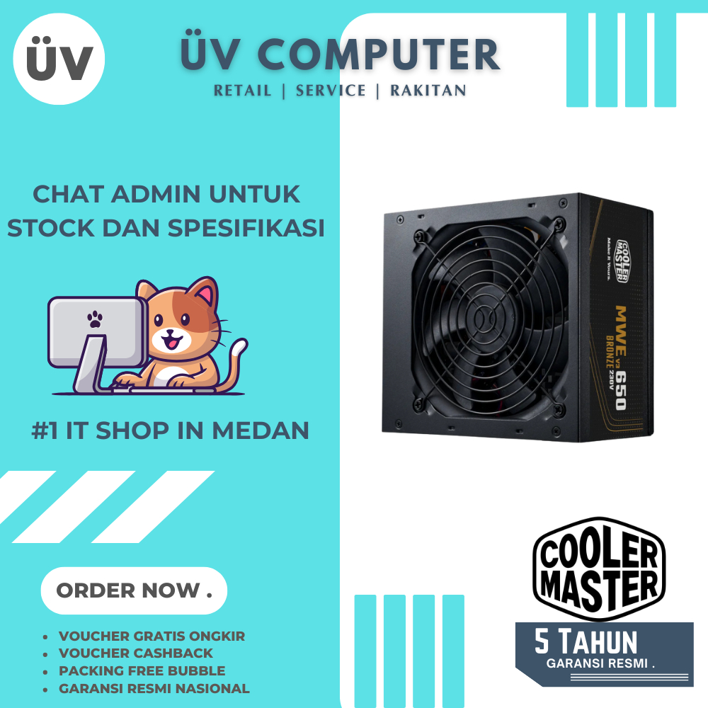 Power Supply PSU Internal PC Komputer Cooler MasterMWE Bronze 650 V3 650W | Black Hitam | Non Modula