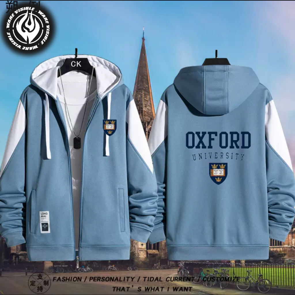 WareVisible Jacket Hoodie ZIPPER OXFORD UNIVERSITY Oversize Korean Style Unisex Jaket Fleece