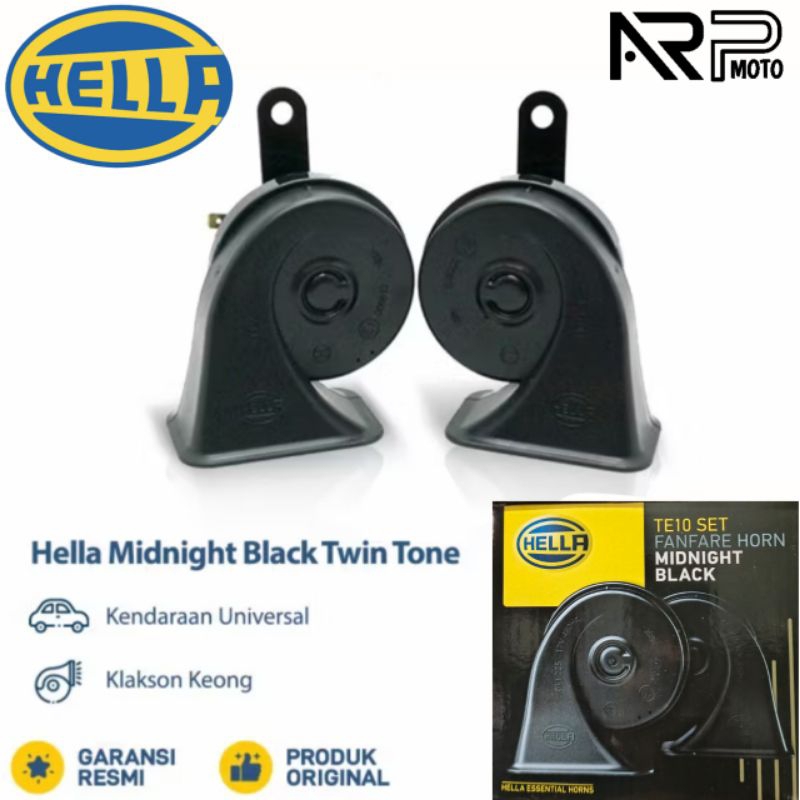 SEPASANG (2PCS) KLAKSON HELLA / HORN KEONG MIDNIGHT BLACK TWIN TONE GEPENG 12V ORIGINAL UNIVERSAL MO
