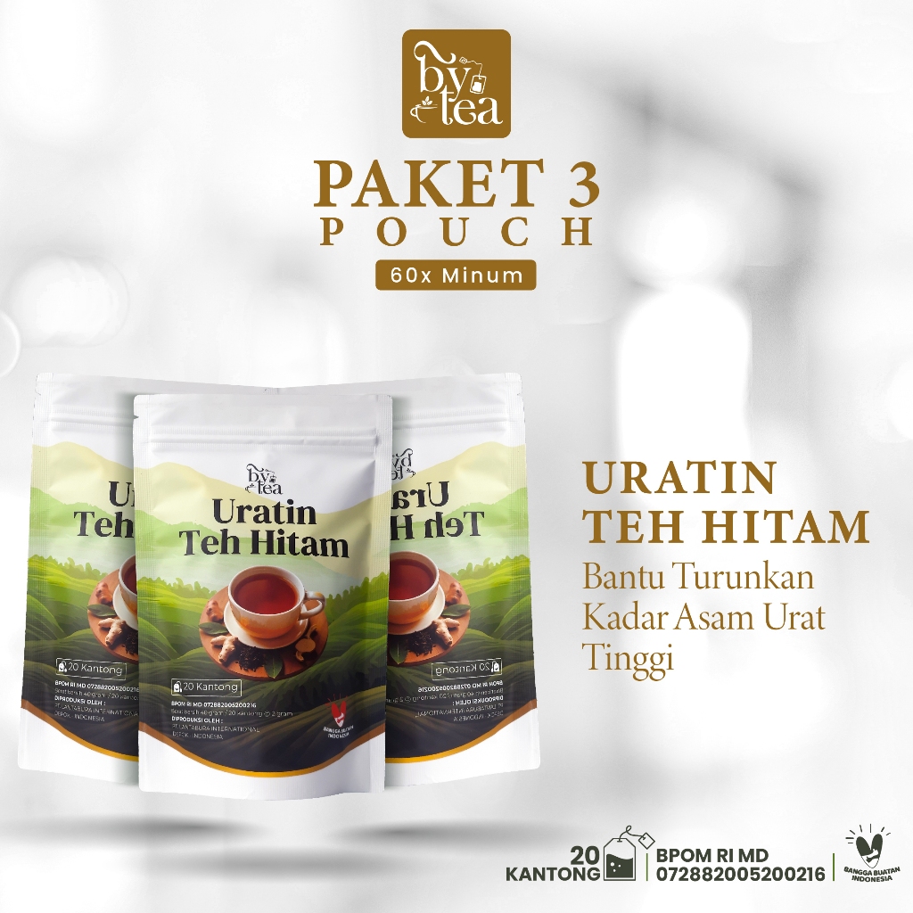 

Bytea - Uratin Teh Hitam 3 Pouch Bantu Turunkan Kadar Asam Urat Tinggi 60x Minum BPOM