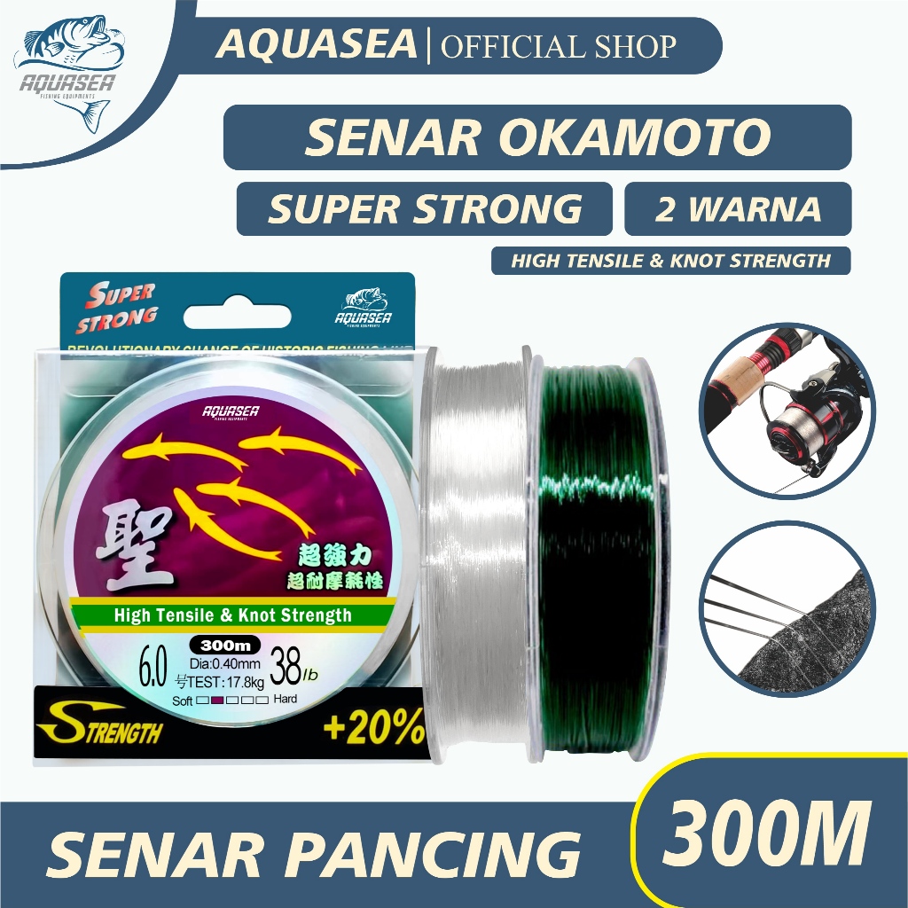 AQUASEA Tali Pancing Nilon Okamoto 300meter Warna Hijau & Putih kualitas premium original
