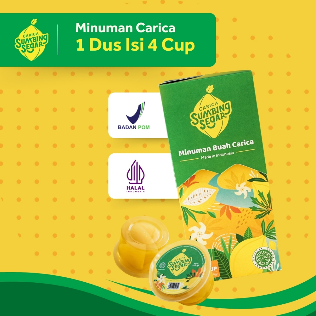 

Carica Sumbing Segar Minuman Buah Carica Khas Dieng Kemasan 1 Dus isi 4 Cup Gula Murni