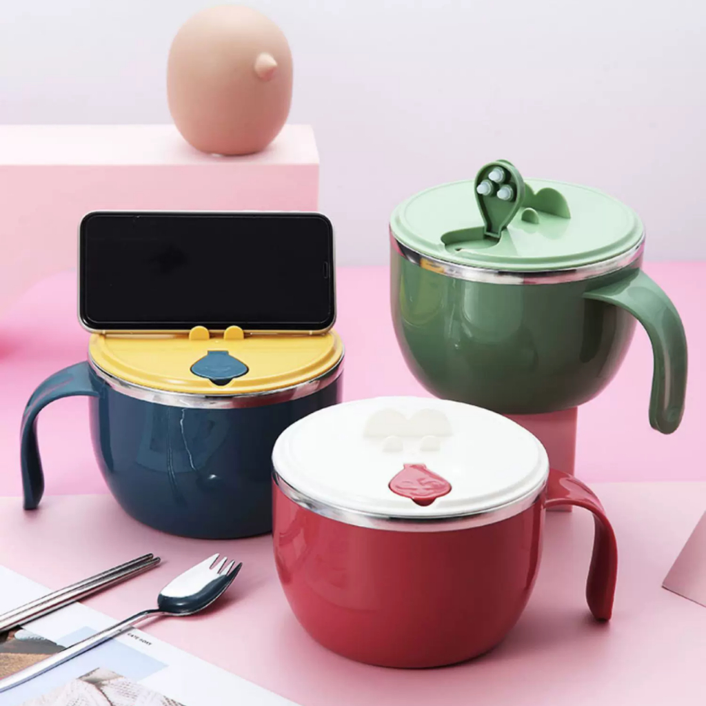 Cangkir mangkok stainless 304 +Set alat makan/Noodle instant bowl stainless